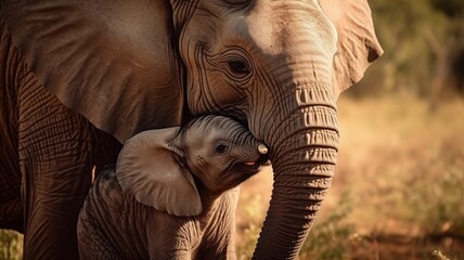 Elephant animal caressing its baby AI Generated pictures