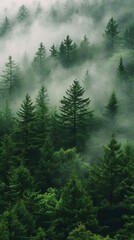 Foggy Forest, A Serene Landscape of Dense