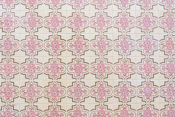 Ceramic square  tiles with small ornamental mosaic pieces. Old tiles abstract pattern