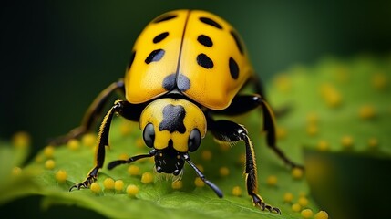 Naklejka premium Close up macro shot of a beetle in natural wildlife habitat, detailed insect photography