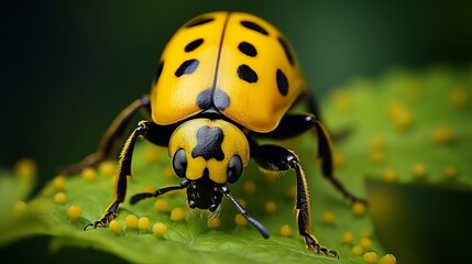 Close up macro shot of a beetle in natural wildlife habitat, detailed insect photography