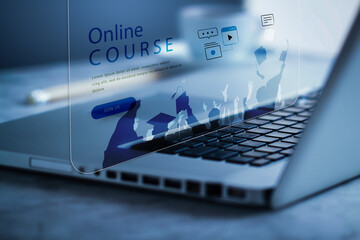 learning online degree, e-learning education concept, learning online with university diploma,...