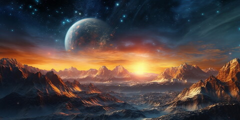 Fototapeta premium alien mountain night landscape