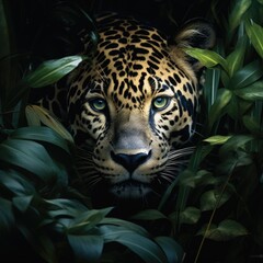 jaguar is hiding in a jungle