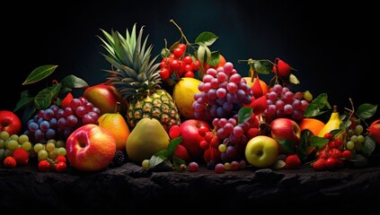 fruits lie on a dark surface