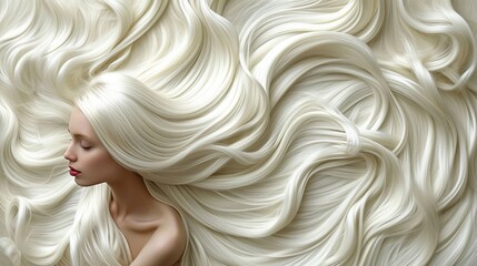 Beautiful blonde woman portrait for hair care product in studio shot, web banner background