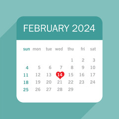 Calendar happy Valentine's Day heart card and poster, vector