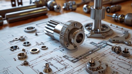 Designing mechanical parts by engineer - obrazy, fototapety, plakaty