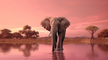 Elephant animal sitting river bank AI Generated pictures
