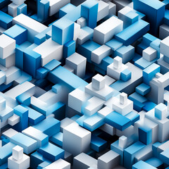 Seamless abstract geometric background with 3d cubes in white and blue colors.