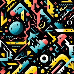 Seamless pattern with geometric elements on the black background.