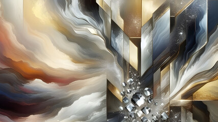 Abstract art with swirling colors and geometric shapes, suggesting movement and fluidity, with a touch of sparkle.
