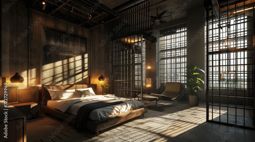 Sticker Modern interior design of a prison bedroom in loft style