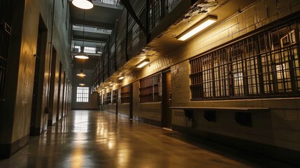Fototapeta premium The interior of a corridor in an old prison