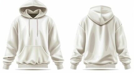 White tee hoodies set isolated on white background for mockup and design presentation.