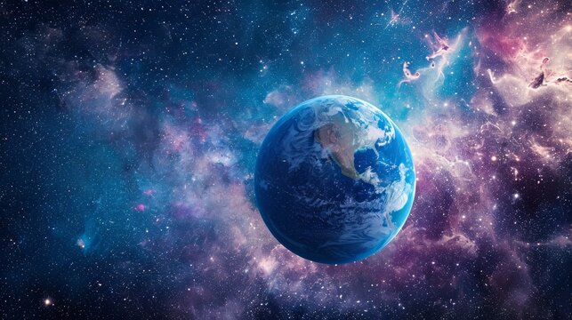 Earth globe on the galaxy background. Space art. Astronomy and science concept. Earth Hour and Earth Day event theme © Orxan