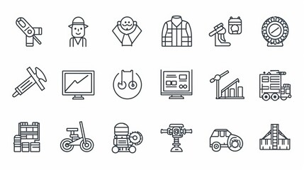 Engineering. Set of outline vector icons. Contains such Icons as Manufacturing, Engineer, Production, Settings and more