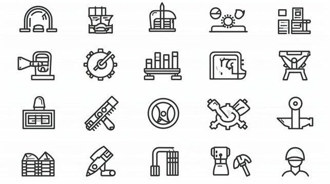 Engineering. Set of outline vector icons. Contains such Icons as Manufacturing, Engineer, Production, Settings and more