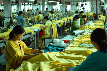 factory with many women sewing on machines