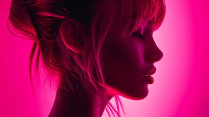 Fashion editorial Concept, Closeup Sensual portrait silhouette of beautiful woman with pink hair