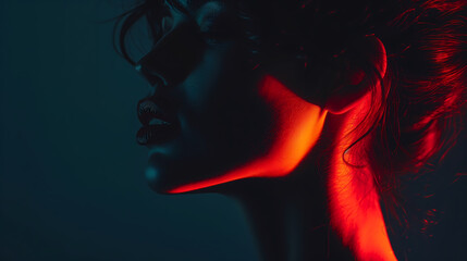 portrait silhouette of beautiful woman, illuminated dynamic composition lighting