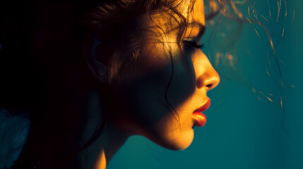 Closeup Sensual portrait silhouette of beautiful woman