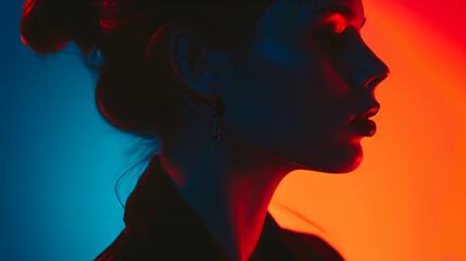 Closeup Sensual portrait silhouette of beautiful woman, illuminated dynamic composition lighting