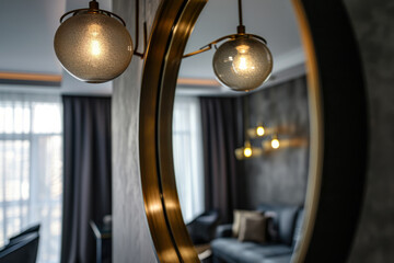 Modern room with stylish mirror. Interior design. Generative AI