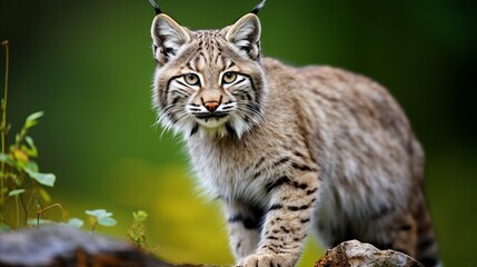 Naklejka na ściany i meble Captivating close up of a majestic bobcat in its natural habitat stunning wildlife photography