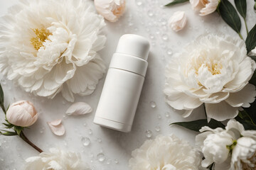 Obraz na płótnie Canvas deodorant with white roses and a place for logo 