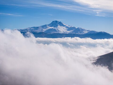 Mount Erciyes Ski Resort Drone Photo in the Winter Season, Erciyes Mountain Hacilar, Kayseri Turkiye (Turkey)