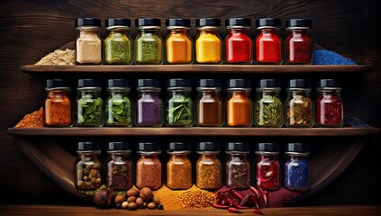 spices Condiments in plates and saucers on the table