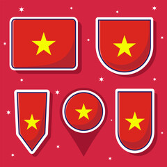 Cute cartoon vector illustration bundle state flag of Vietnam country