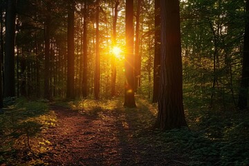 Sunset in the wood in summer period
