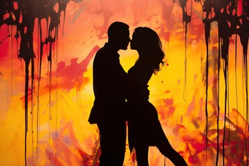 silhouette of lovers. colored background