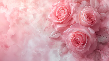Background with roses in a pink mist.
