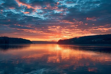Fototapeta na wymiar sunset over a serene lake