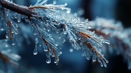 A tree branch covered with ice.  - obrazy, fototapety, plakaty