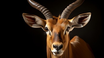 Graceful antelope portrait in wildlife photography, isolated on black background