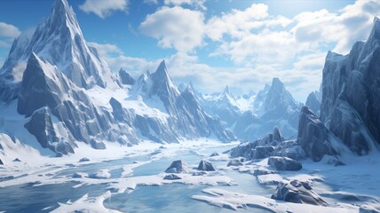 A rugged, wind-sculpted ridge overlooking a sprawling glacier, with snow-covered peaks stretching into the distant horizon  -Generative Ai