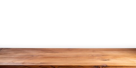Wooden table viewed from the side, isolated on white.