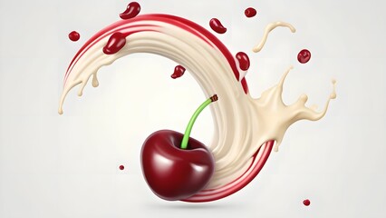 sweet cherries in juice splash isolated 