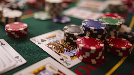 view of a gaming table with green mat, casino table, poker table