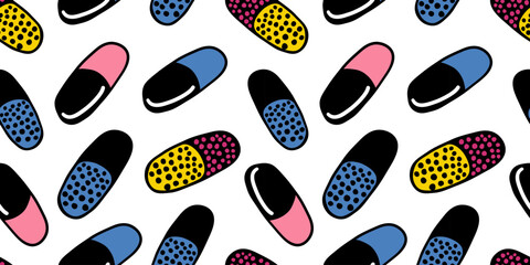 seamless pattern with tablet capsule pill in flat style vector. template for print, wallpaper, wrapping, background. illustration on a medical theme