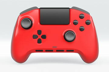 Realistic red video game joystick or gamepad on white background