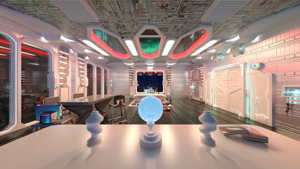 宇宙船内のベッドルーム　3DCG レンダリング © tsuneomp