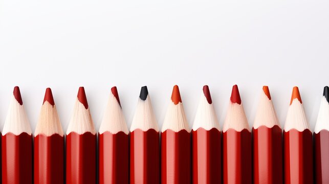 Red pencils with white casings on white background for school supplies or creative workspace concept