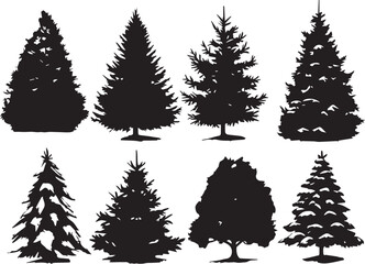 A set of Christmas trees. Hand drawn vector illustration