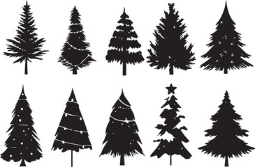 A set of Christmas trees. Hand drawn vector illustration