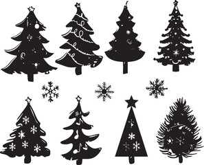 A set of Christmas trees. Hand drawn vector illustration